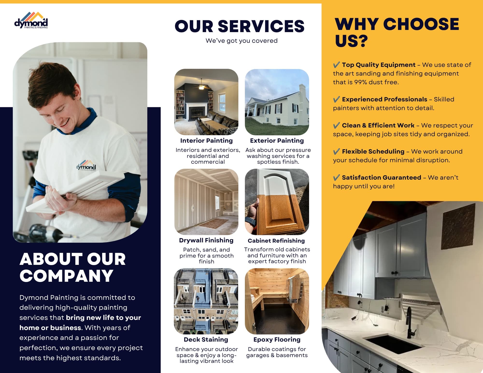 Dymond Painting & Drywall trifold brochure — reverse