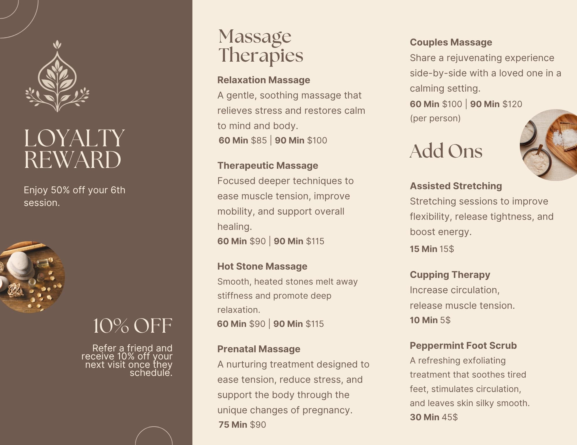Sanctuary Wellness trifold brochure — reverse
